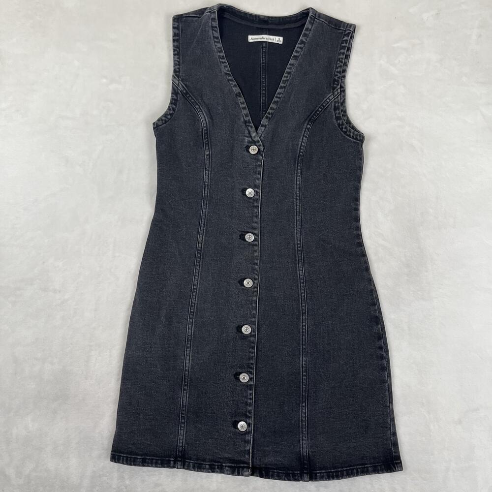 Abercrombie & Fitch Denim Tank Dress Womens Small Black Button Front V-Neck